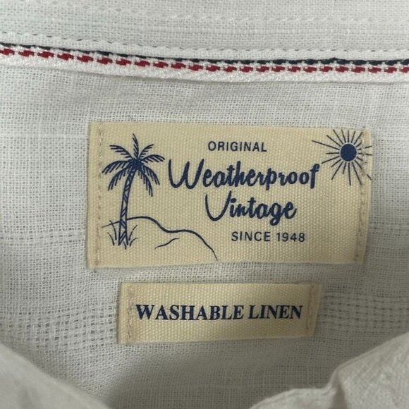 Weatherproof Vintage White Washable Linen Shirt Short Sleeves M a0017 - Picture 4 of 9